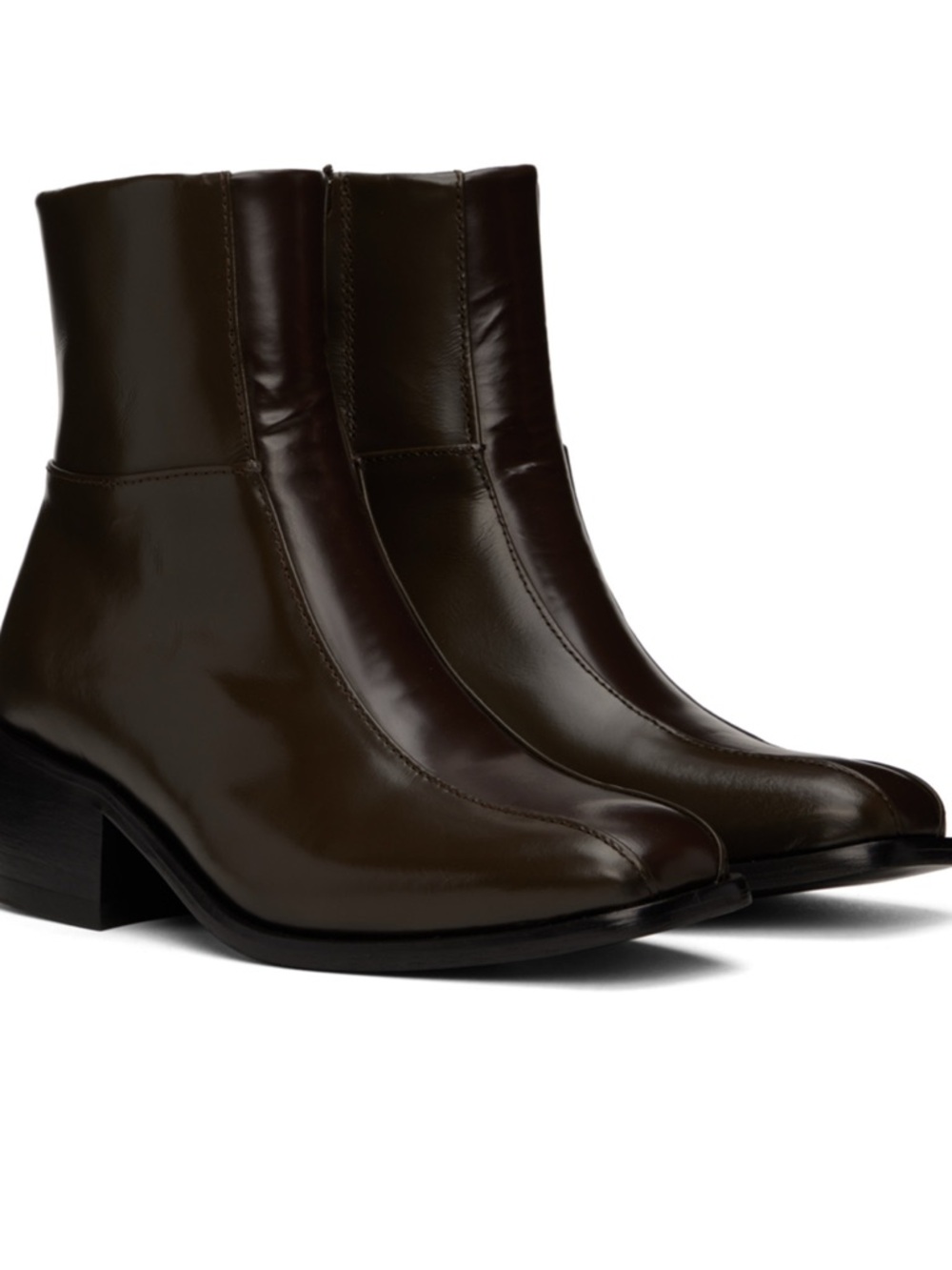 Ernest W. Baker Brown Leather Ankle Boots - Sleek Block Heel
